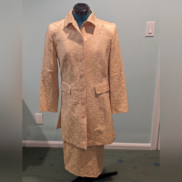 Gold embroidered Philippe Adec long coat suit size 4 jacket with 6 skirt.